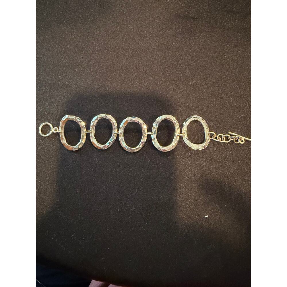 Silver-tone hammered oval link bracelet 6.5” Unbranded